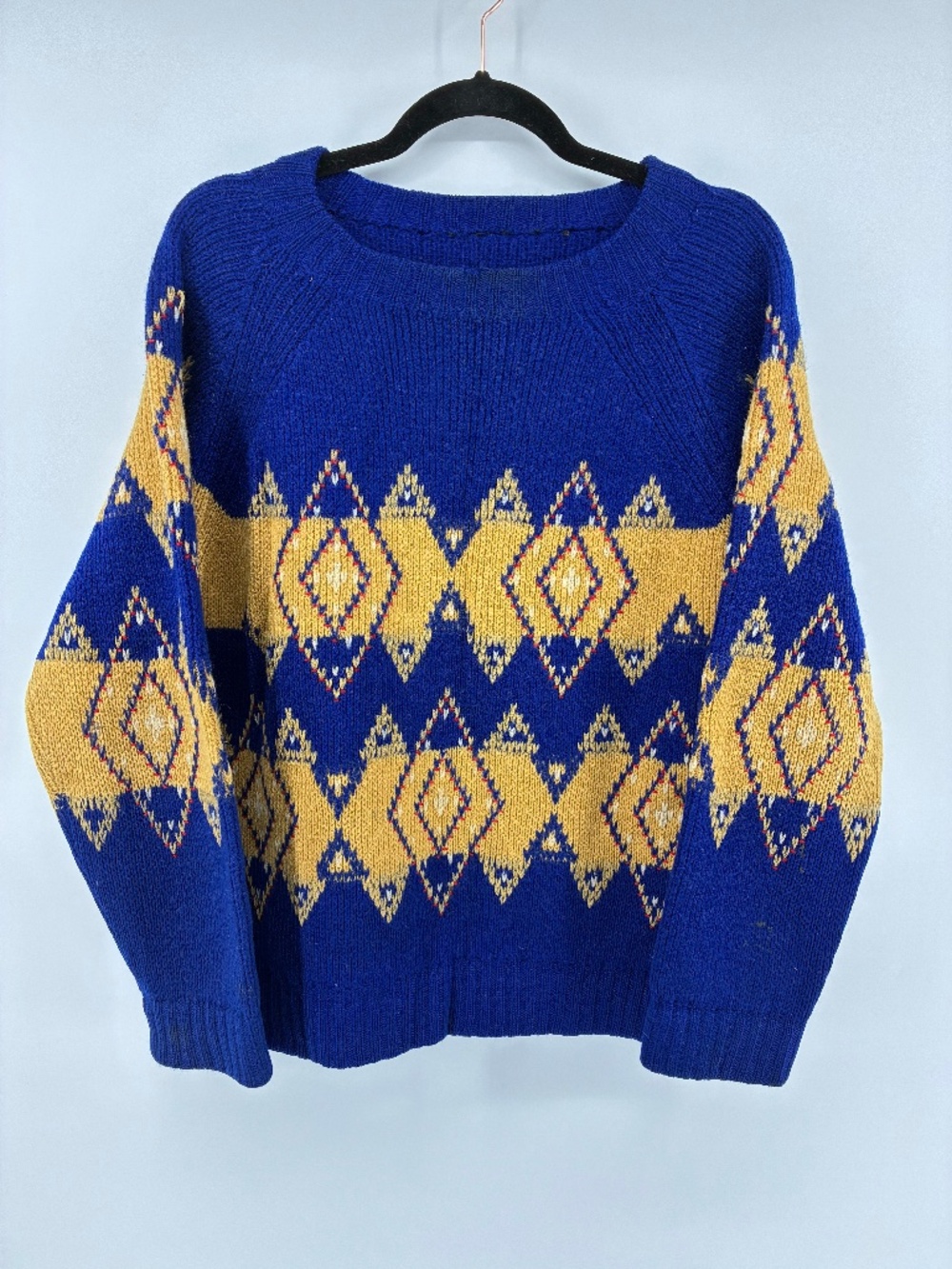 Vintage 80s Wool Blue Yellow Crewneck Sweater